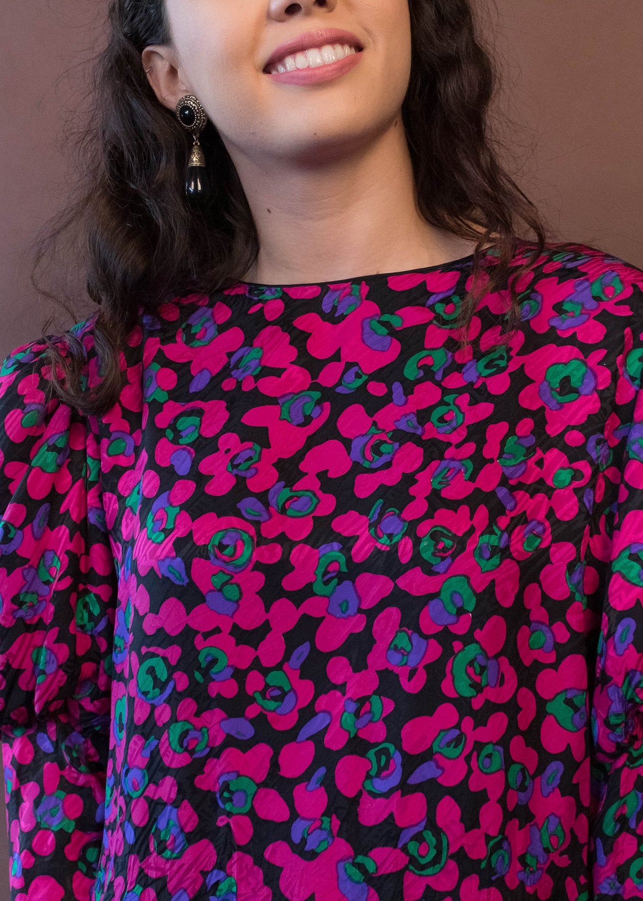 80s Floral Leg-O-Mutton Sleeve Blouse