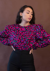 80s Floral Leg-O-Mutton Sleeve Blouse