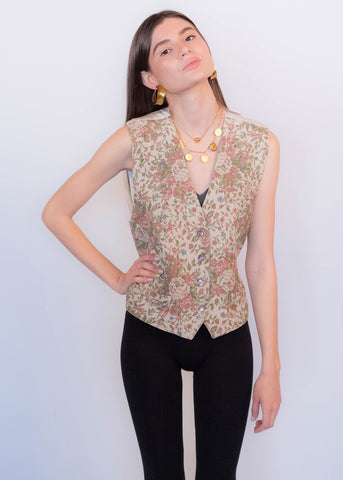 80s Floral Silky Blouse