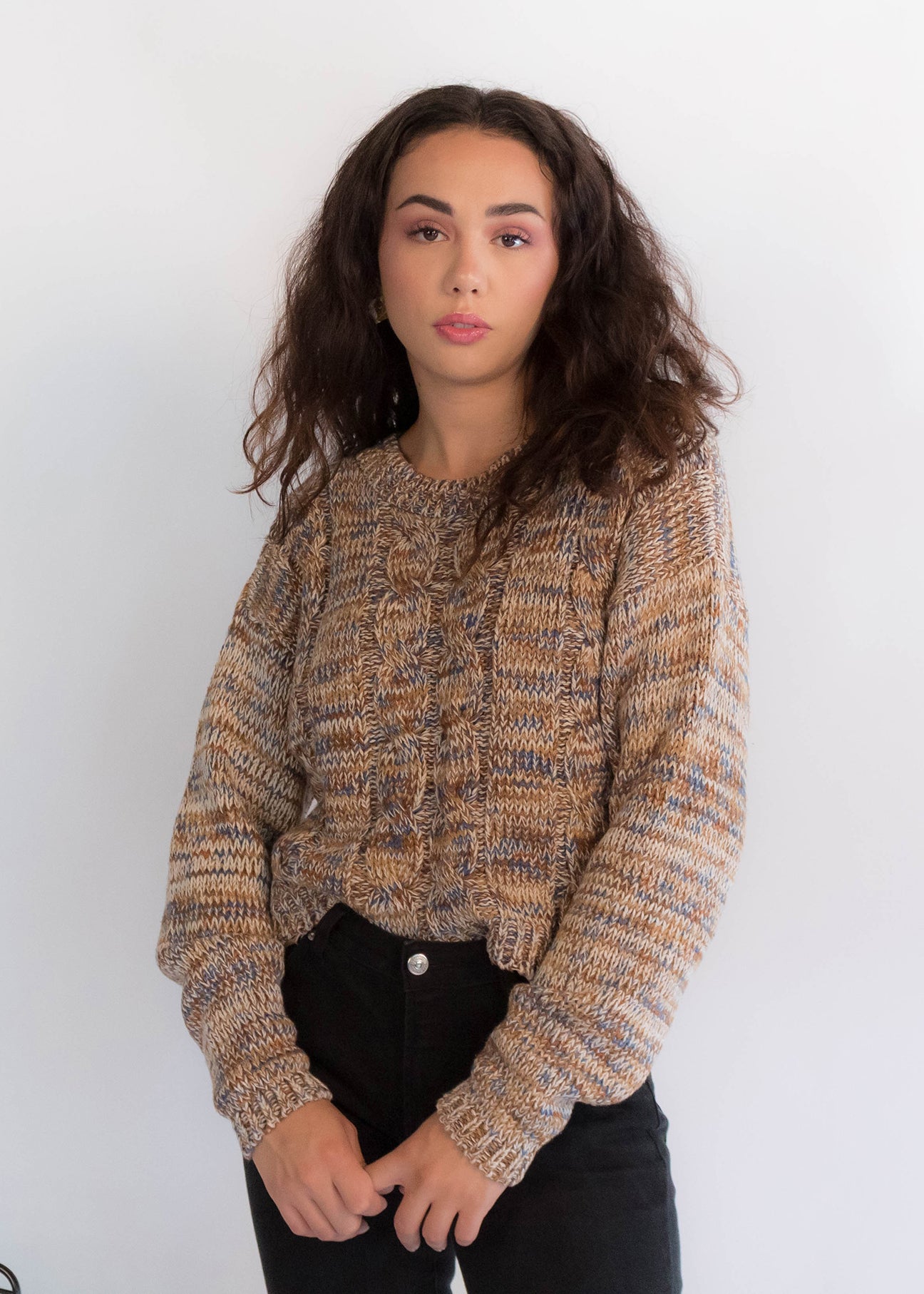 90s Space-Dyed Cable Knit Crop Sweater