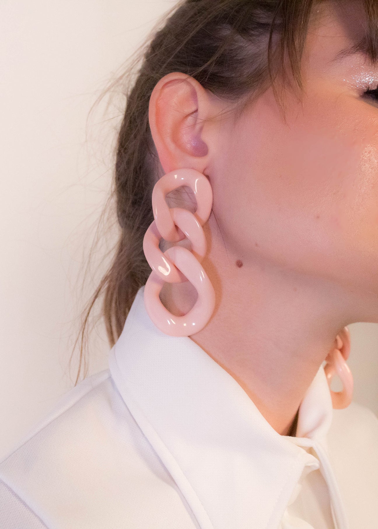 Oversized Pink Chain-Link Earrings
