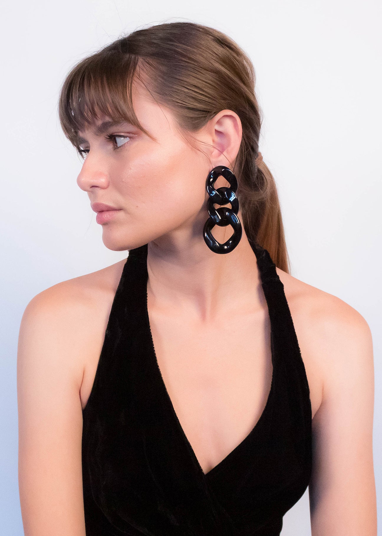 Oversized Black Chain-Link Earrings