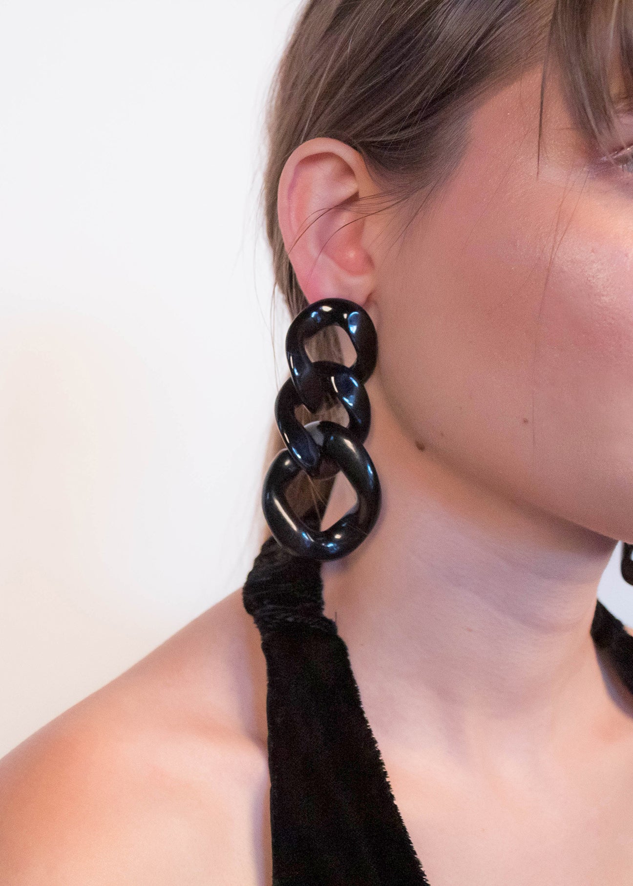 Oversized Black Chain-Link Earrings