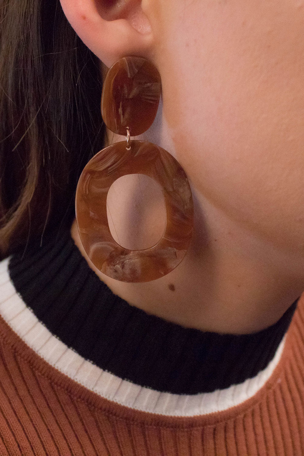 Geometric Brown Marbled Earrings