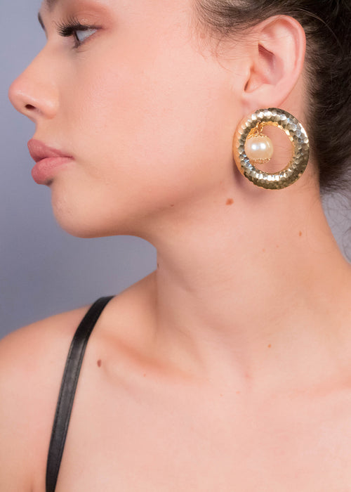 80s Circle Pearl-Drop Earrings