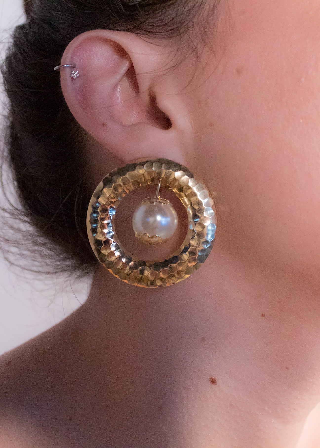 80s Circle Pearl-Drop Earrings